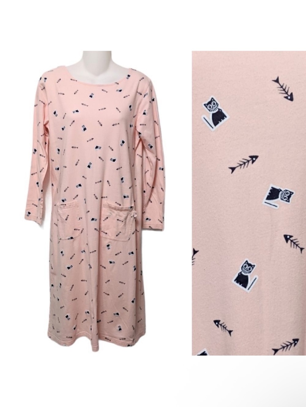 CONLIA Cat Fish Bones Cotton Midi Dress M